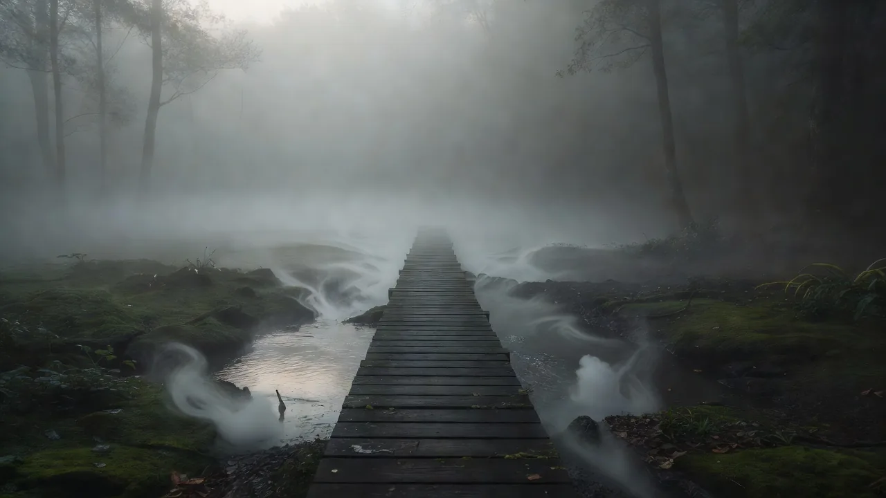 霧の中の木橋